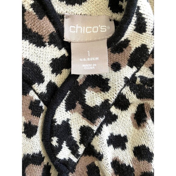CHICO'S sz 1 sz M Black Animal Print Zip Off Tunic Over-Top Duster Open Cardigan - Picture 7 of 9
